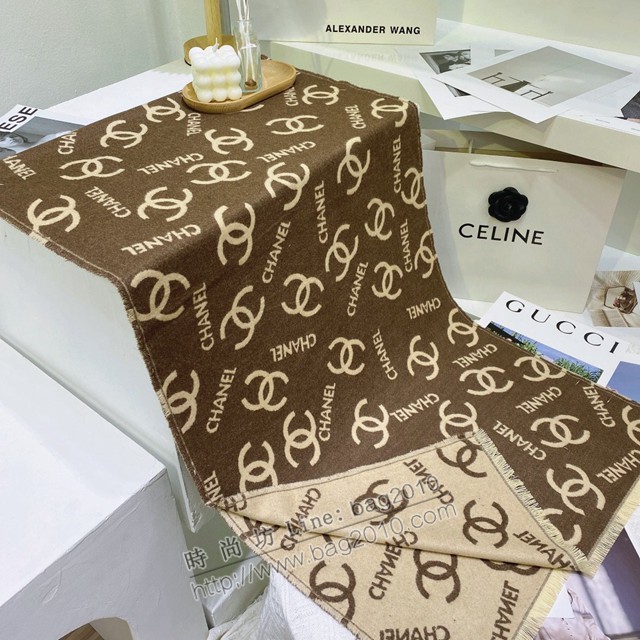 CHANEL專櫃2021新款女士字母圍巾 香奈兒簡單百搭羊絨小香圍巾  mmj1299